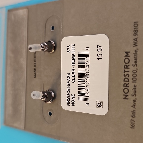 NWT Nordstrom Rack Emerald Cut Stone Drop Earrings Clear Hermatite - Picture 3 of 5